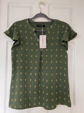 Merokeety Green Floral Blouse, Size S (NWT)